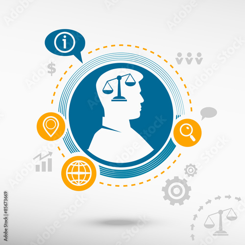  Scales of Justice sign and male avatar profile picture.
