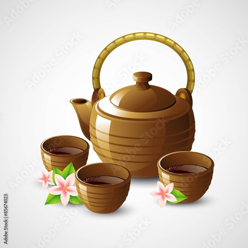Teapot and cups. Vector illustration
