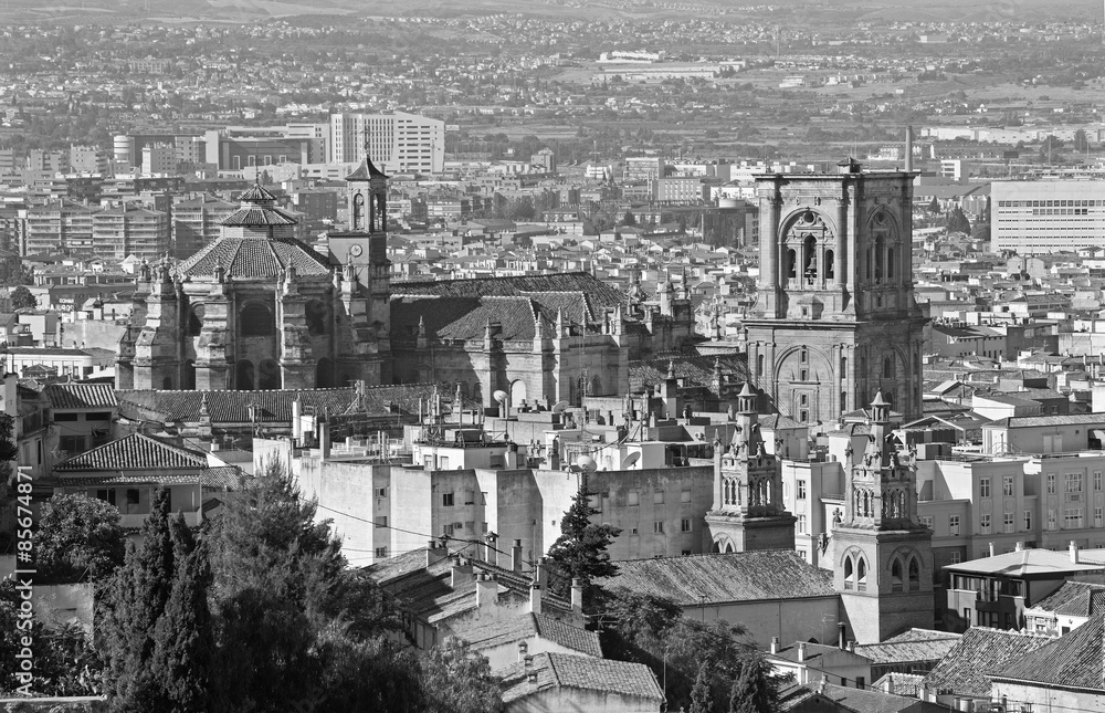 Granada - The outlook over the town with the Cathedral