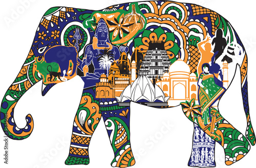 elephant with Indian symbols