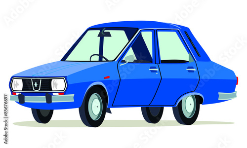 Caricatura Renault 12 azul vista frontal y lateral