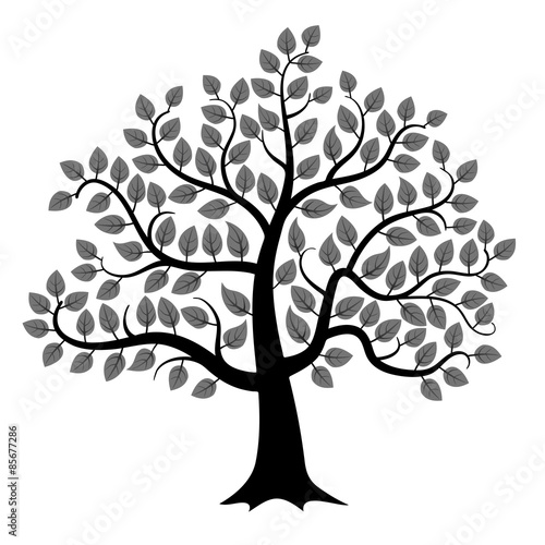 Black tree silhouette isolated on white background