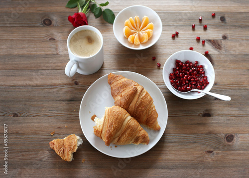 Breakfast with croissants 