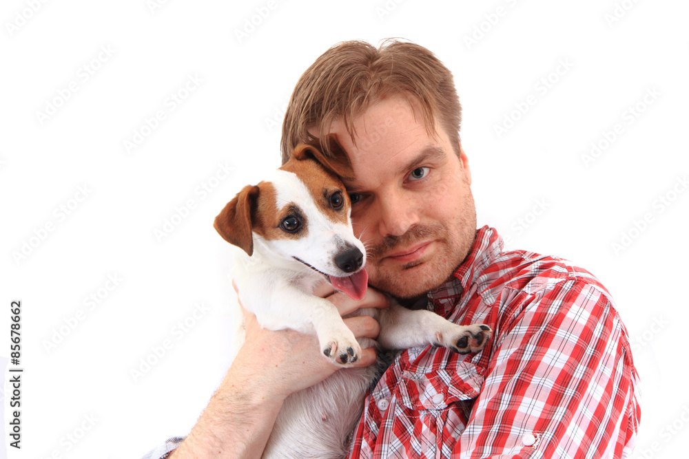 man and jack russell terrier