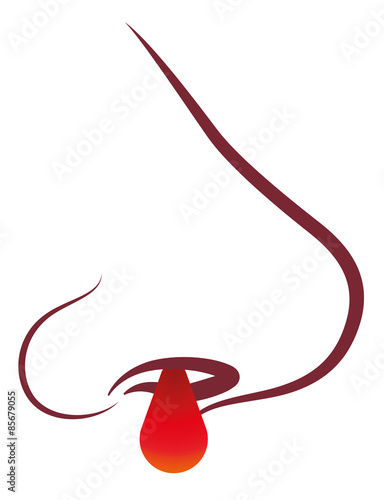 Nose bleed - aesthetic illustration of epistaxis - isolated vector on white background.