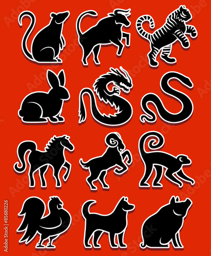 Set Of Stylized Chinese Zodiac Signs