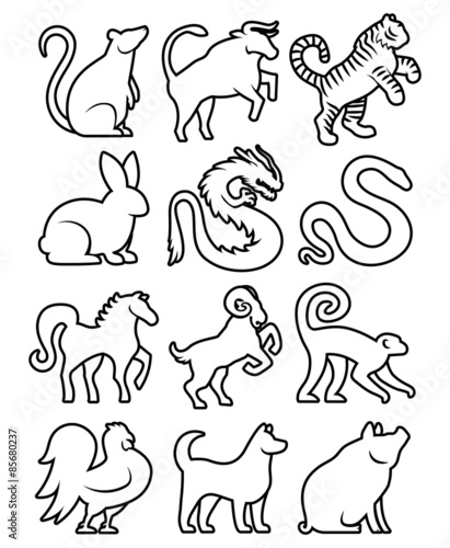 Vector Set Of Stylized Chinese Zodiac Signs