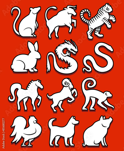 Set Of Stylized Chinese Zodiac Signs