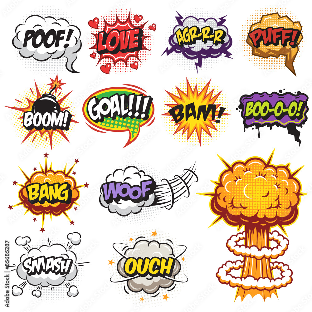 Set of comics speach and explosion bubbles