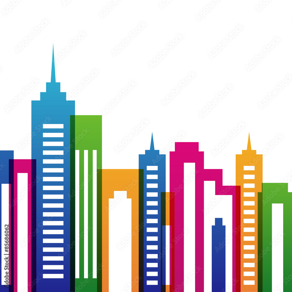 Obraz premium Vector multicolor city buildings silhouette, abstract background