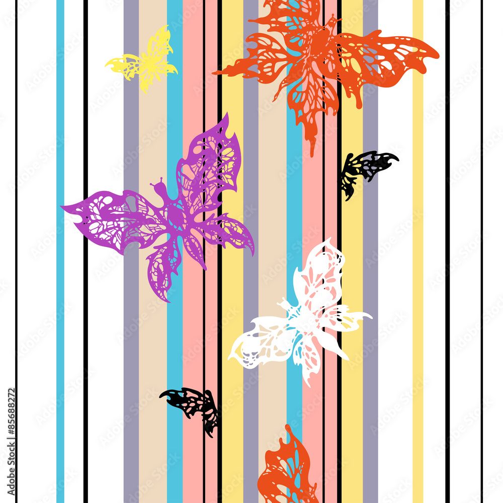 Obraz premium Vector seamless striped background with butterflies