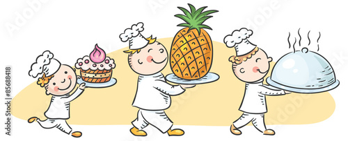 Three Happy Cartoon Cooks