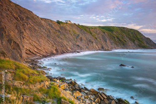 Cliff of Barrika Beach at sunset  Bizkaia  Basque Country  Spain