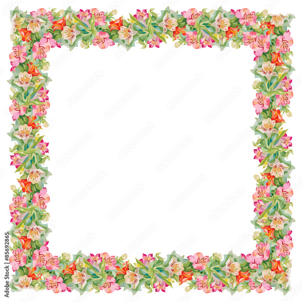 Colorful floral frame on white background