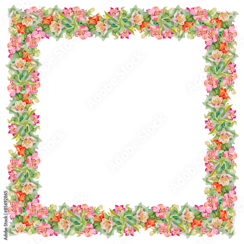 Colorful floral frame on white background