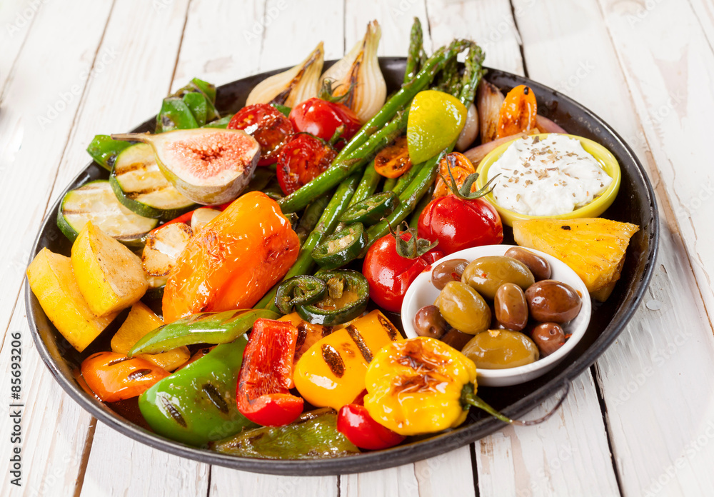 Colorful Grilled Vegetable Bounty on Picnic Table