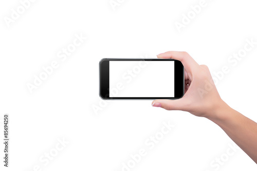 Girl holding the phone upright in her right hand