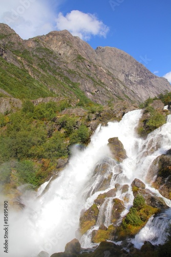 Norway waterfall in Jostedalsbreen National Park