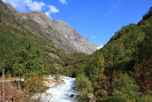 Norway landscape. Jostedalsbreen National Park river.