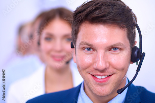 Attractive Smiling positive young businesspeople and colleagues