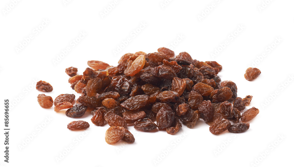 Pile of multiple raisins isolated