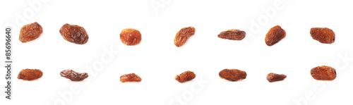 Multiple single raisins isolated