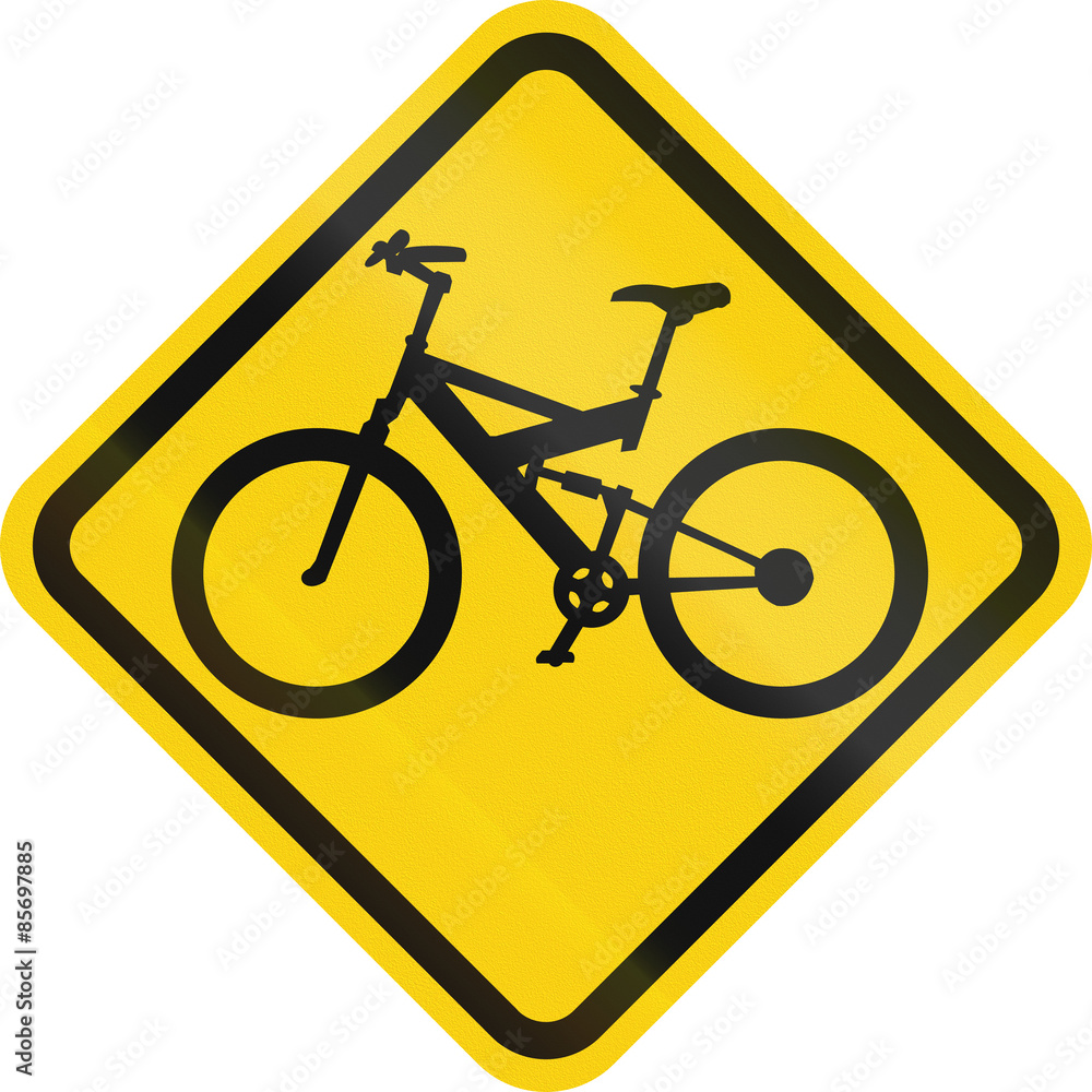 Colombian road warning sign: Bicycles crossing Colombian road warning sign: Bicycles crossing