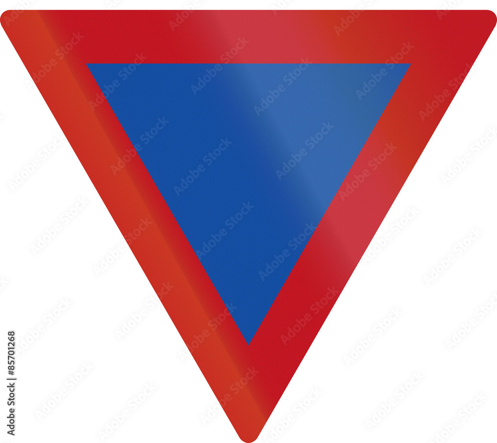 Old design of a road sign in Botswana: Yield Old design of a road sign in Botswana: Yield