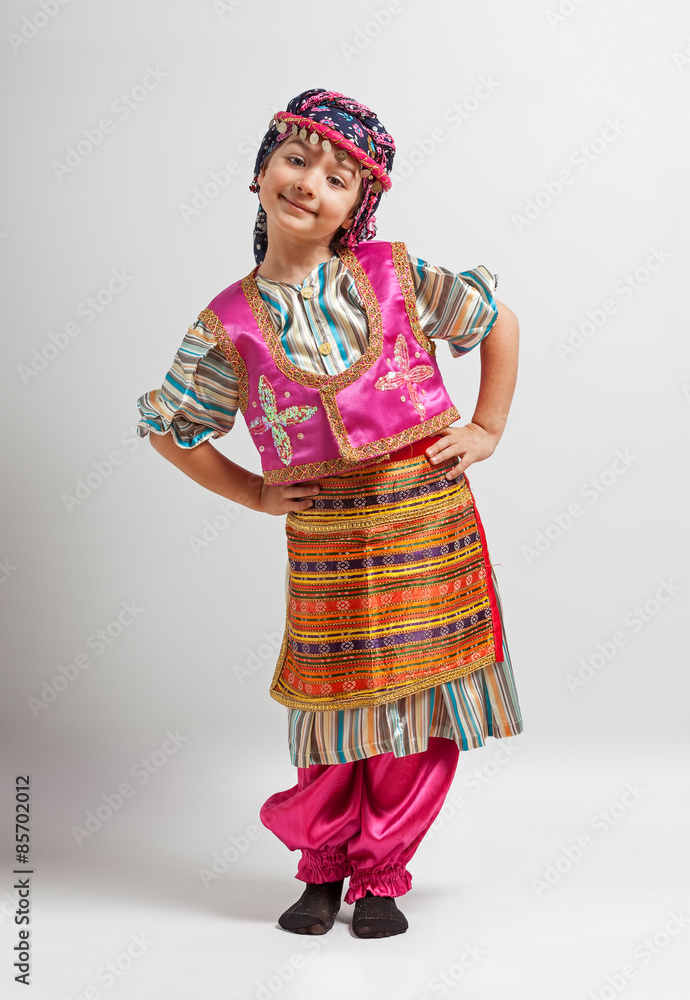 Little girl in traditional Turkish folklore costume Stock Photo