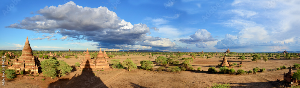 Panorama of Pagoda in Bagan Archaeological Zone at Myanmar