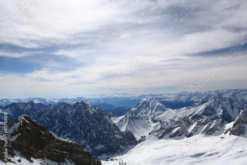 Winter snow covered mountain Zugspitze in Germany Europe. Great place for winter sports