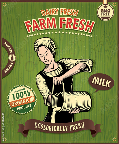 Vintage farm fresh milk poster design