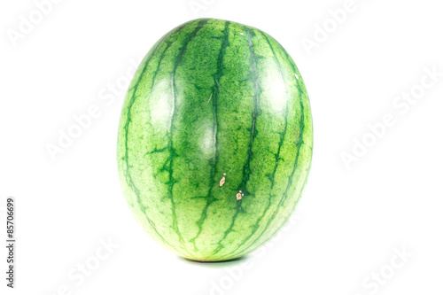 Closeup of watermelon  whole and slice  on white background  