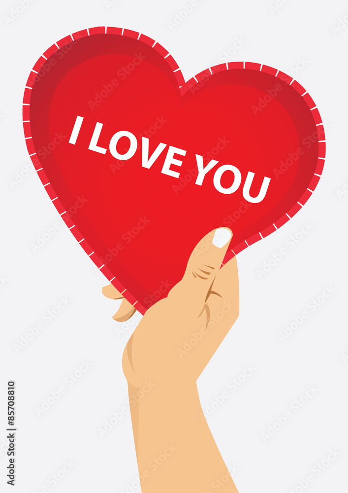 right hand holding red heart with text, vector illustration right hand holding red heart with text, vector illustration