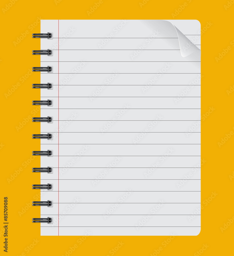 realistic spiral notepad notebook isolated on yellow background, Paper sheet realistic spiral notepad notebook isolated on yellow background, Paper sheet