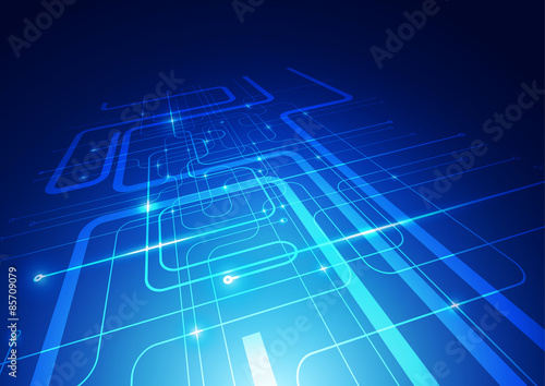 Abstract Lines Digital Technology Blue Background, Vector Illustration