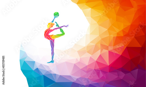 Creative silhouette of gymnastic girl. Art gymnastics with ball