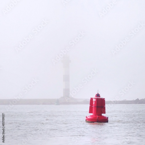 Close up of a red navigational buoy, Hook of Holland, The Netherlands