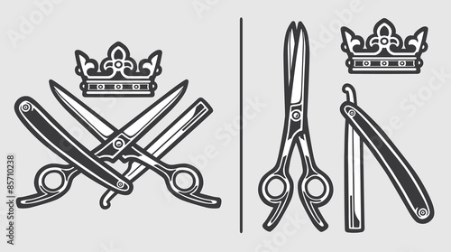 Scissors Razor Crown Logo Emblem