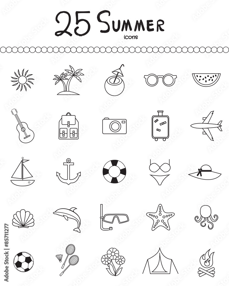 Holiday and summer outline icons - vector