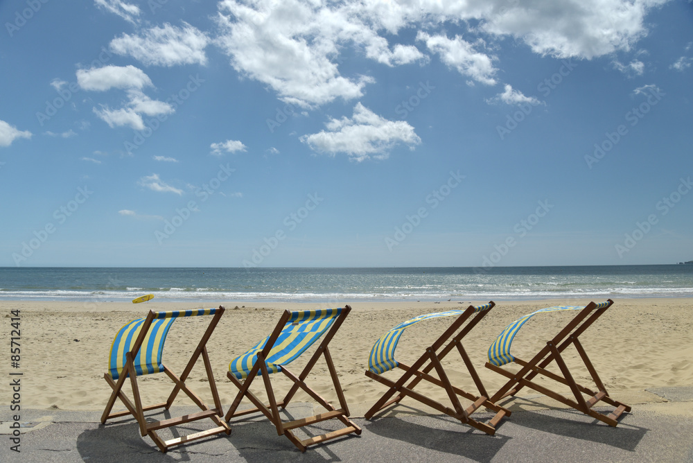 Deckchairs on beach at Bournemouth, Dorset