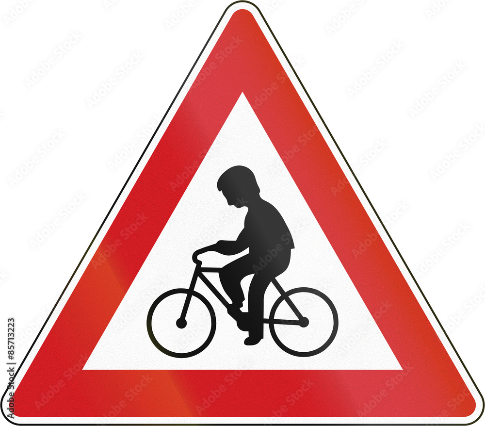 Czech sign warning about cyclists crossing the road Czech sign warning about cyclists crossing the road