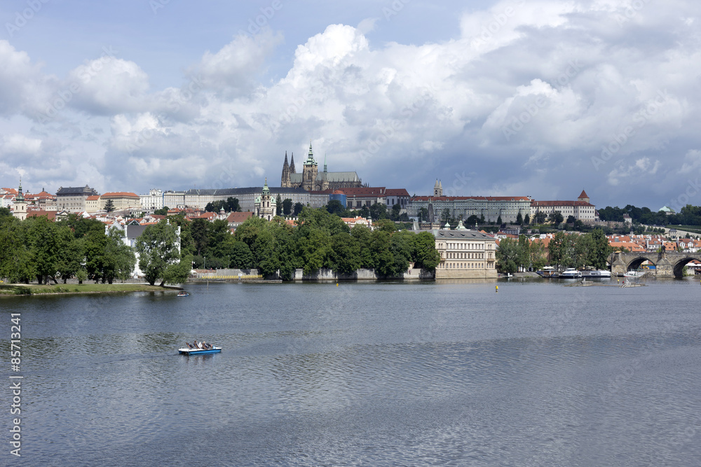 Fototapeta premium Spring Prague gothic Castle with the Charles Bridge