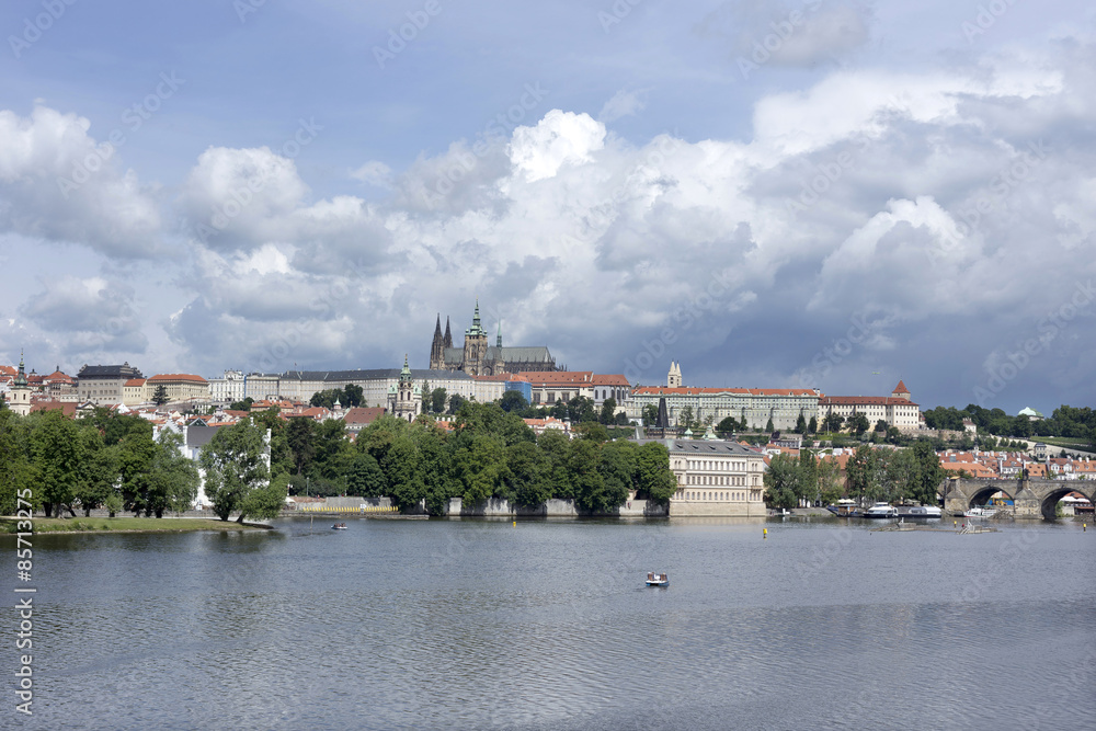 Spring Prague gothic Castle with the Charles Bridge