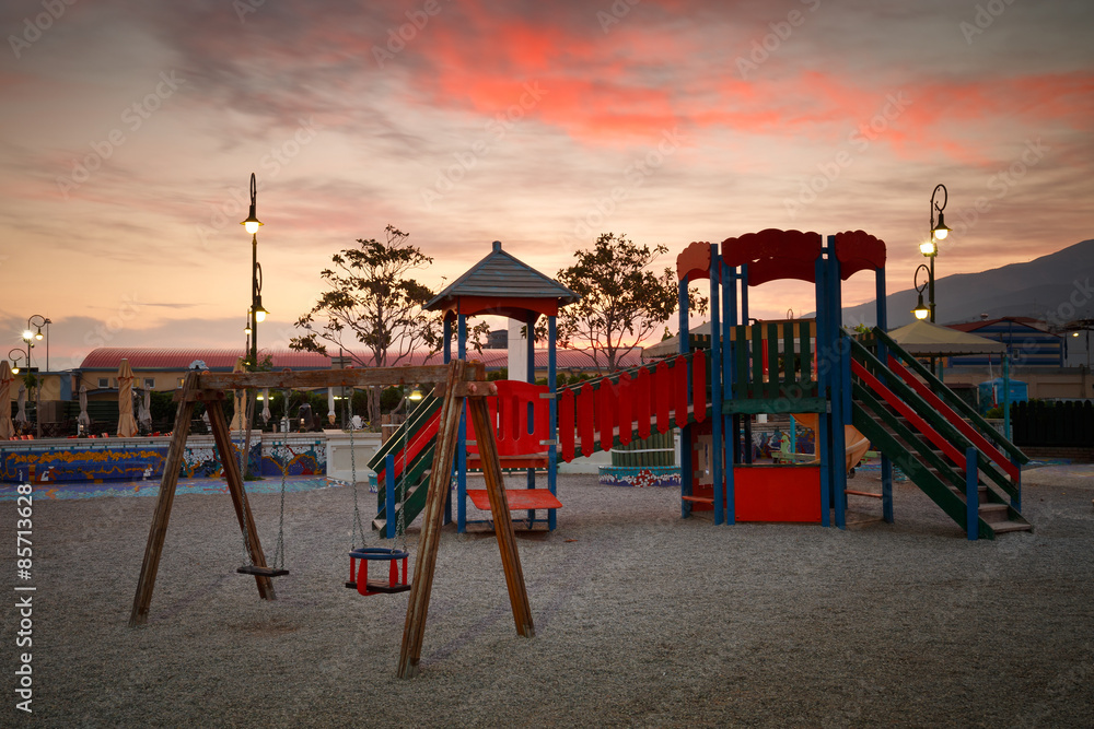 Public playground for children in the park at the lighthouse of Patras