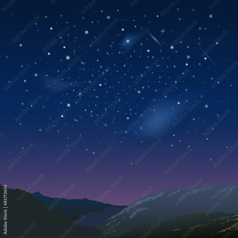 Night starry  sky over the mountains