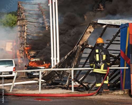 Fire of buildings and cars photo