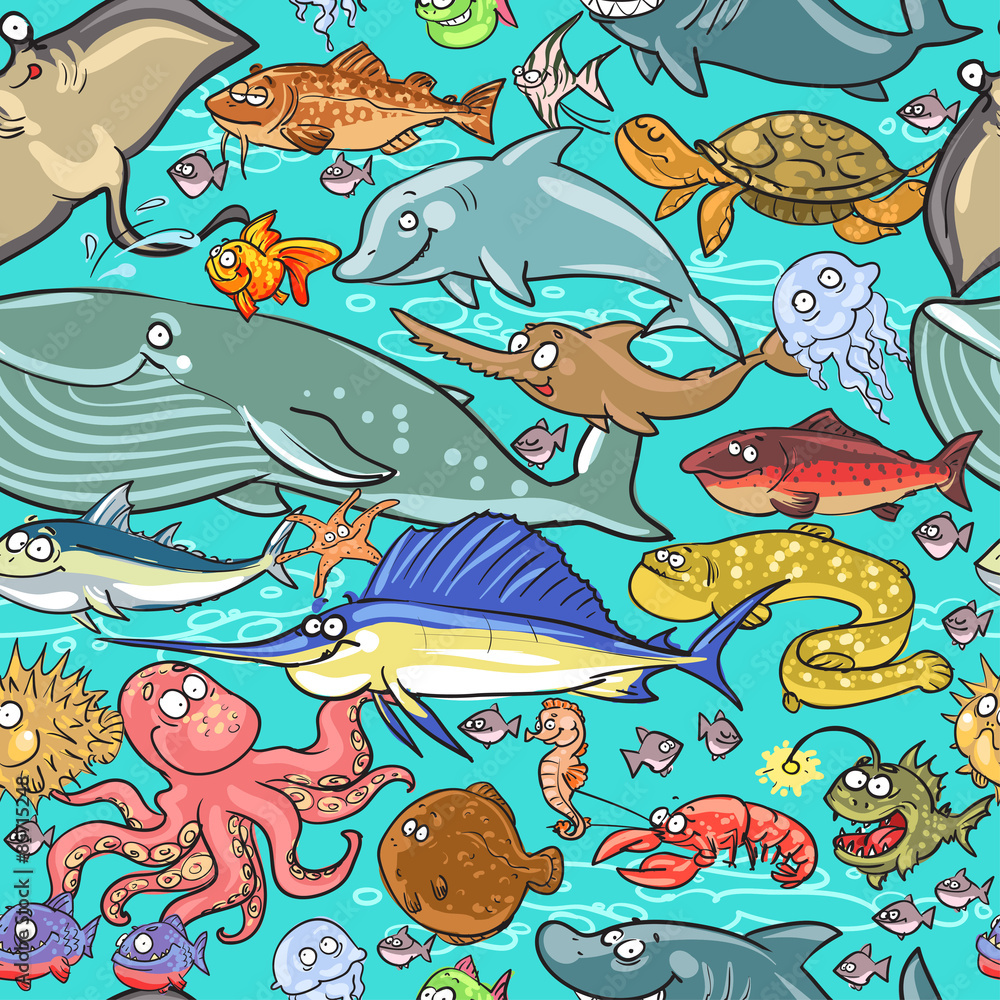 Obraz premium Sea and river animals pattern.