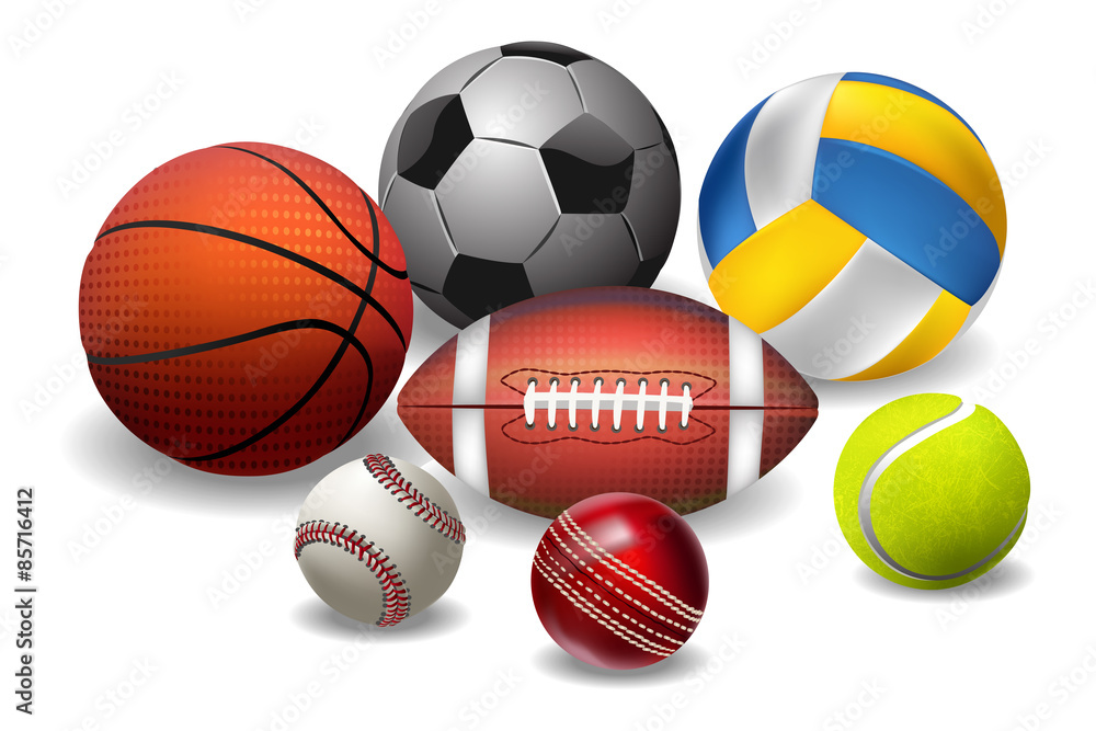 Sports Balls. All elements are in separate layers and grouped. Stock