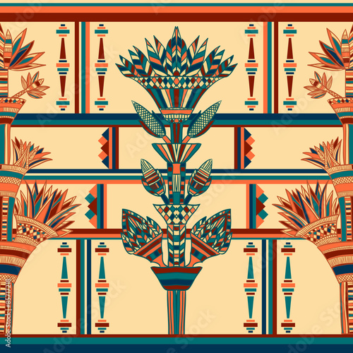 Egypt colorful ornament. Vector seamless pattern